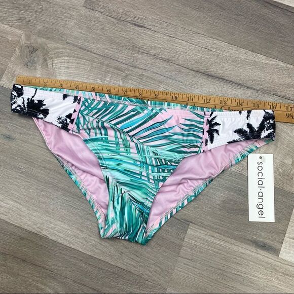 Social Angel Palm Print Bikini Bottoms Pink Green Large NWT - Picture 6 of 7
